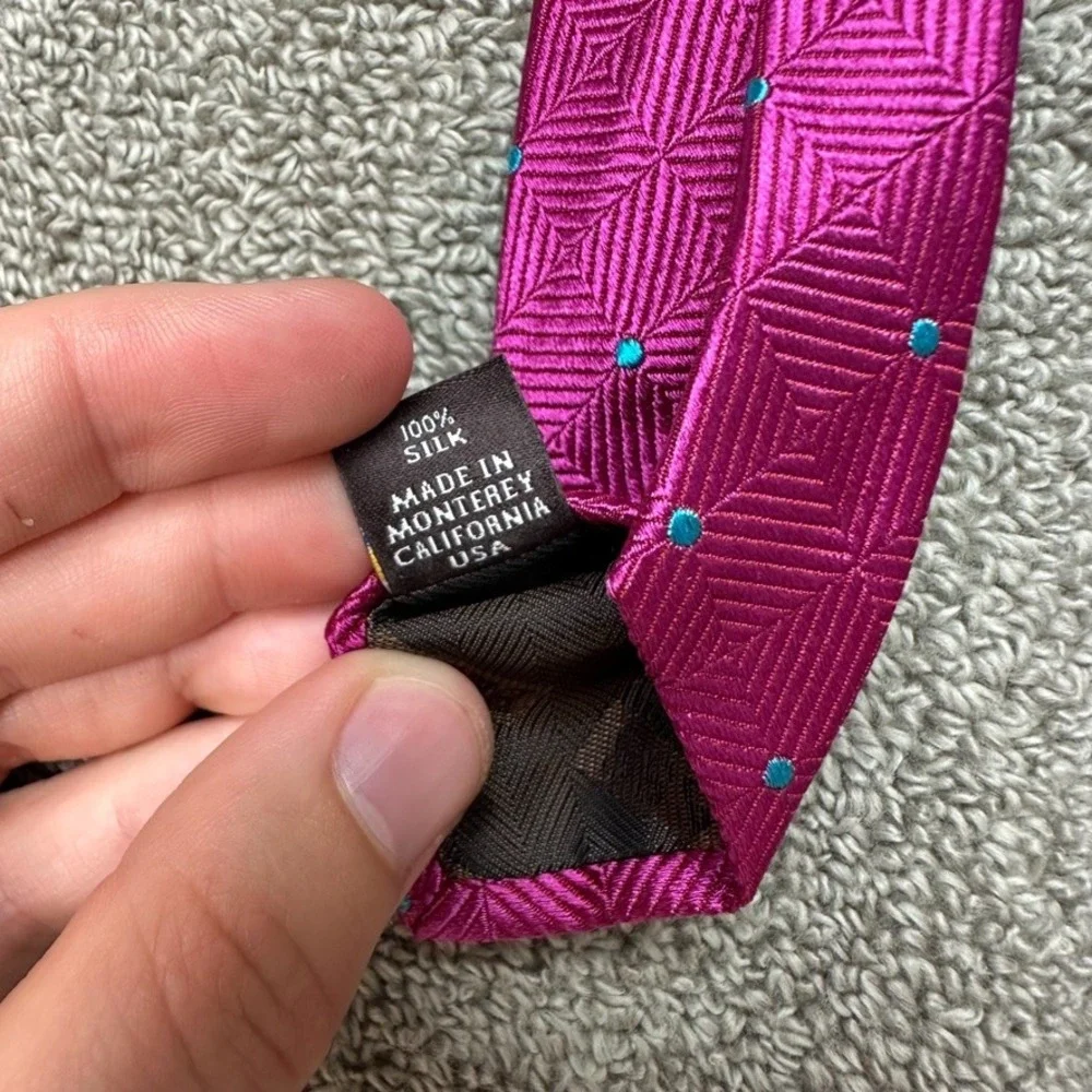 Robert Talbott Best of Class Silk Tie Magenta Pink Geometric Turquoise Dot USA